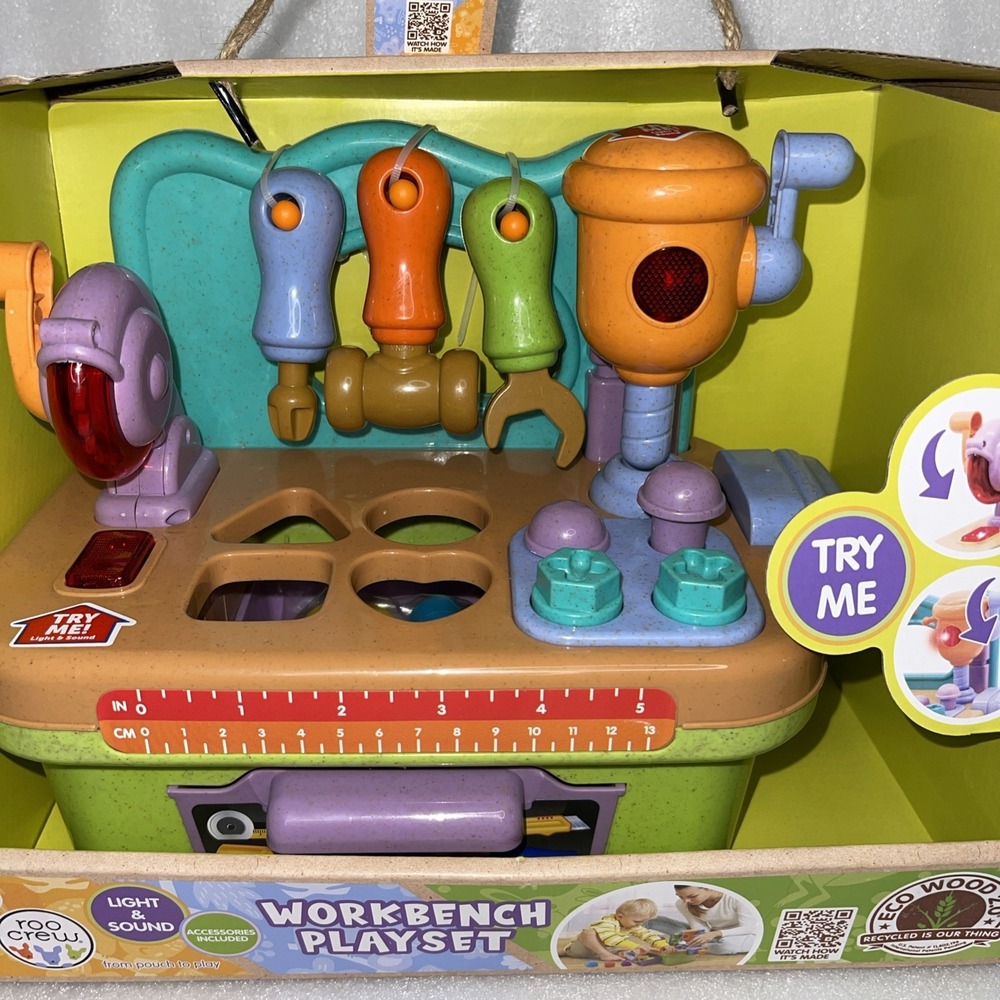 Roo Crew Light & Sound Workbench Playset Eco Wood 2.0 Raw Materials Combined NEW - Picture 5 of 13